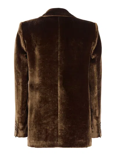 Etro Velvet Single-button Blazer In Brown