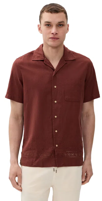 Taylor Stitch The Short Sleeve Hawthorne Cotton Eyelet Shirt Dried Cherry Border Eyelet