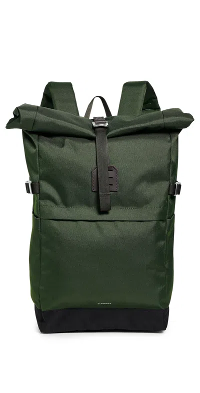 Sandqvist Icon Medium Rolltop Backpack Dawn Green With Dark Brown
