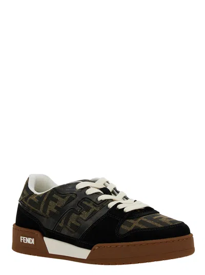 Fendi Match Suede Sneakers With Jacquard Ff Fabric Inserts