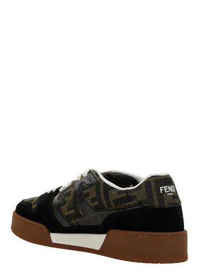 Fendi Match Suede Sneakers With Jacquard Ff Fabric Inserts