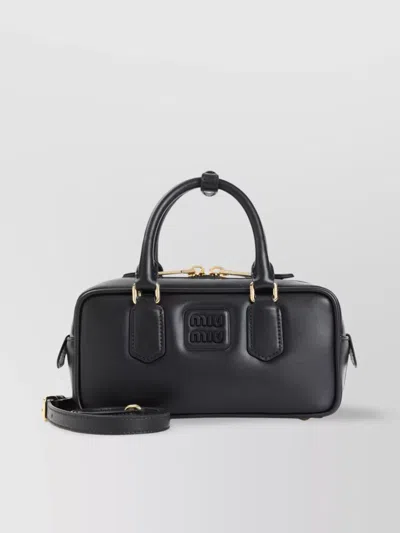 Miu Miu Smooth Shoulder Bag Adjustable Strap In Black