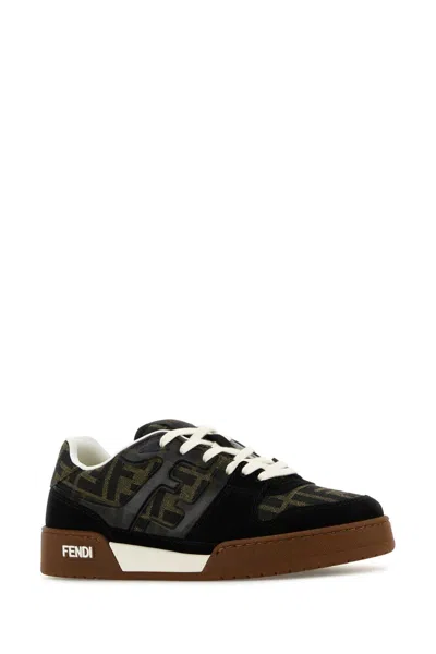 Fendi Match Suede Sneakers With Jacquard Ff Fabric Inserts