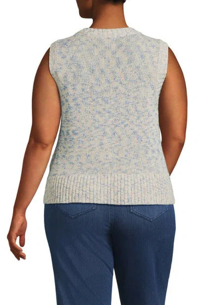 Lands' End Cotton Tweed Textured Crewneck Vest Sweater