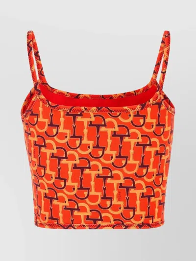 Gucci Orange Top With Spaghetti Straps And All-over Horsebit Print In Cotton Woman In Orange