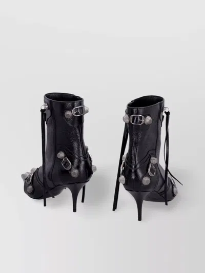 Balenciaga Pointed Toe Ankle Boots With Buckles And Studs