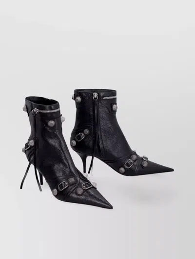 Balenciaga Pointed Toe Ankle Boots With Buckles And Studs