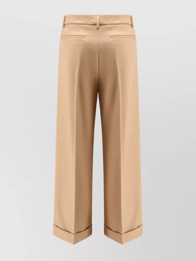 Valentino Wide-leg Trousers With Cuffed Hem And Pleats In Brown