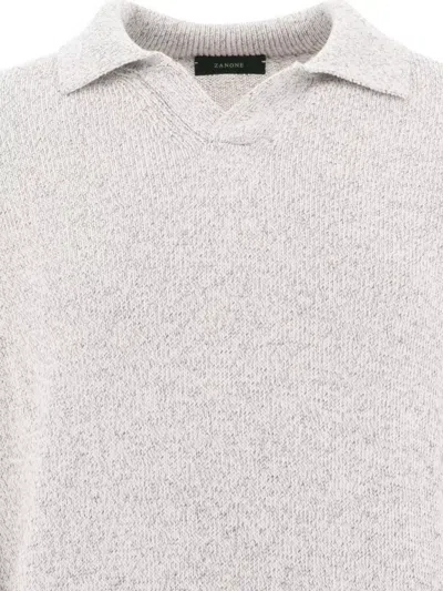 Zanone Textured Knit Polo Shirt In Soft Cotton-polyamide Blend In Gray