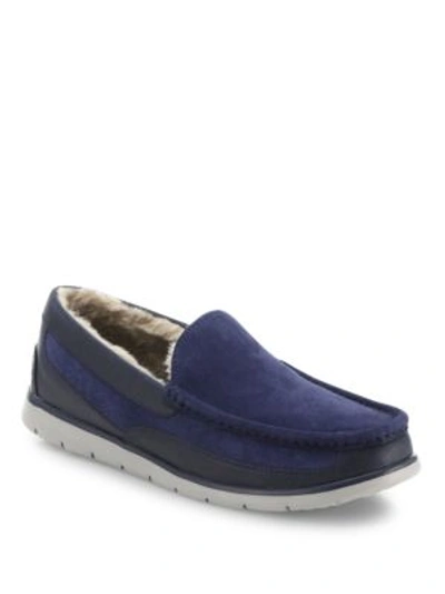Ugg Fascot Leather Blend Moccasins In Navy
