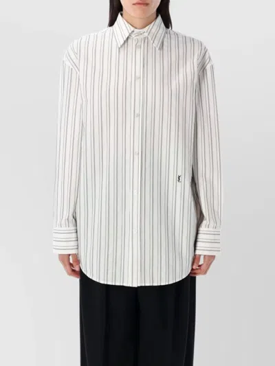Saint Laurent Striped Cotton Shirt Curved Hem