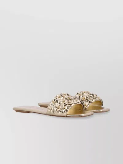 Stuart Weitzman Meadow Slide Floral Embellishments In Gold