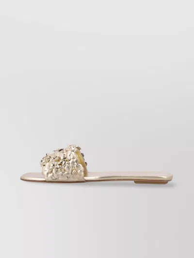 Stuart Weitzman Meadow Slide Floral Embellishments In Gold