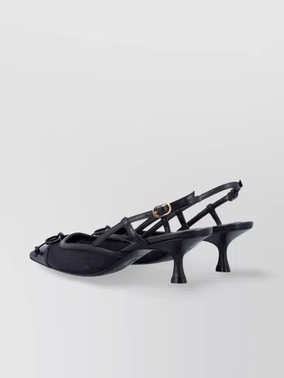 Stuart Weitzman Mesh And Leather Slingback Pumps With Sculptural Heel