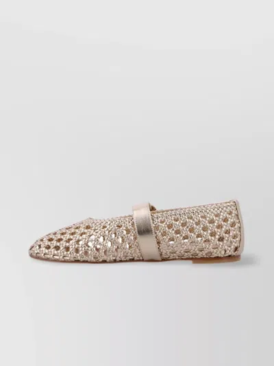 Stuart Weitzman Lace-up Woven Leather Ballerina