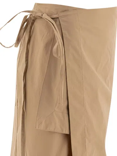 Soeur Midi Length Patch Pocket Skirts With Side Tie Detail In Brown