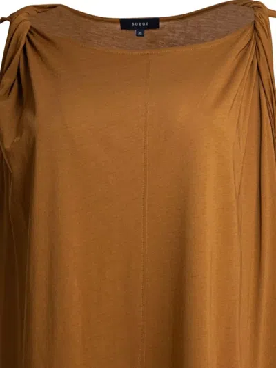 Soeur Shoulder Detail Gathered Midi Length Relaxed Silhouette In Gold