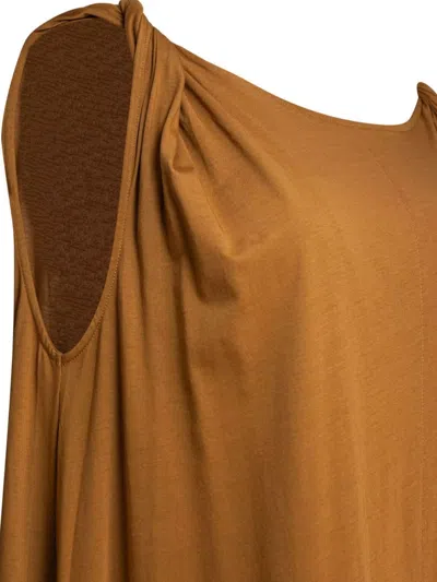 Soeur Shoulder Detail Gathered Midi Length Relaxed Silhouette In Gold