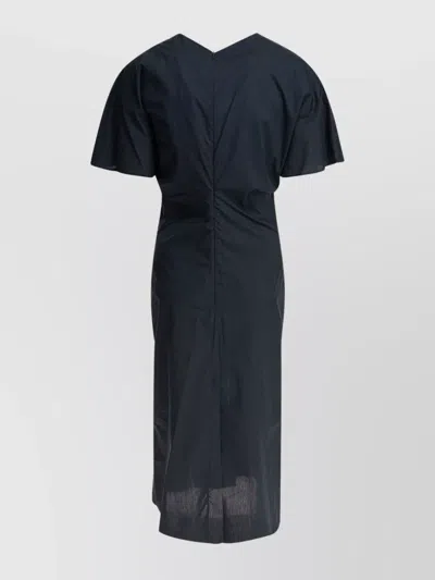 Soeur Draped Detail Short Sleeves V-neck Back In Blue