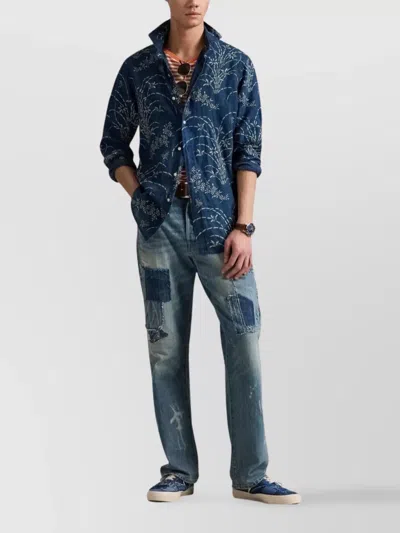 Ralph Lauren Navy Blue Linen Shirt With Print