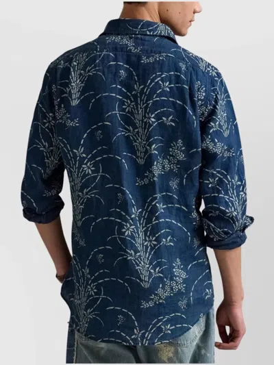 Ralph Lauren Navy Blue Linen Shirt With Print