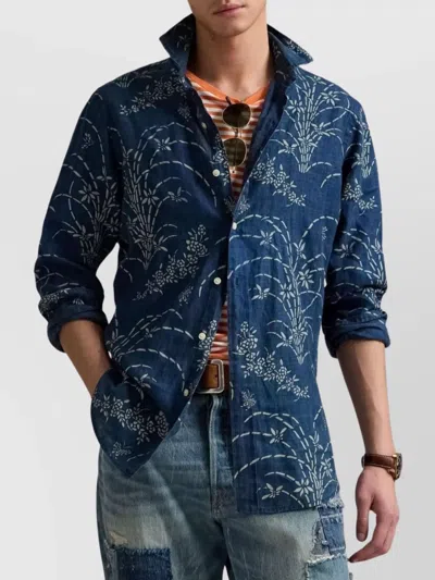 Ralph Lauren Navy Blue Linen Shirt With Print
