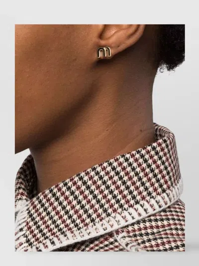 Miu Miu Metallic Stud Earrings Black Detailing In Gold