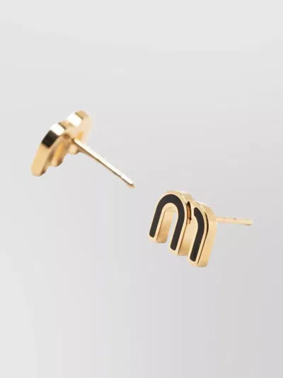 Miu Miu Metallic Stud Earrings Black Detailing In Gold
