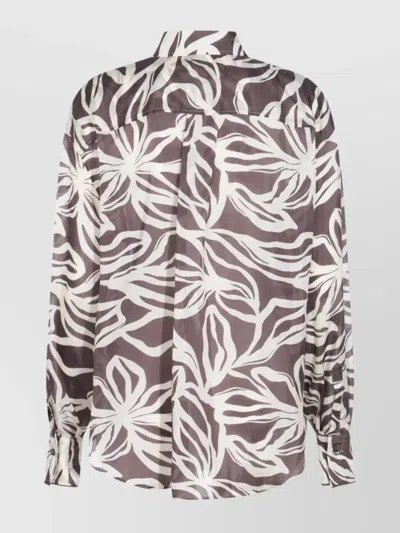 Brunello Cucinelli Collared Floral Pattern Long Sleeves Cuffed Top