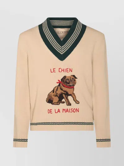 Valentino Garavani Butter-coloured Sweater With Le Chien De La Maison