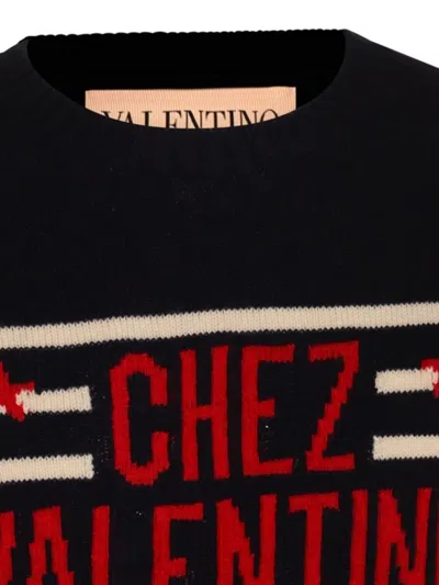Valentino Garavani Crewneck Sweater With Bold Jacquard Motif In Black