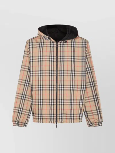 Burberry Rainford Beige Check Nylon Reversible Jacket In Blue