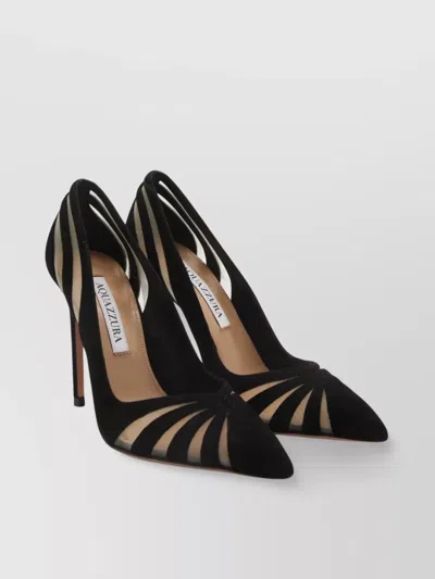 Aquazzura The Spy 10 Pointed Pumps In Black Suede And Mesh