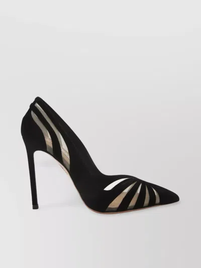 Aquazzura The Spy 10 Pointed Pumps In Black Suede And Mesh