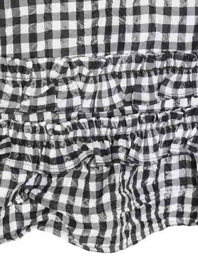 Ganni Sleeveless Checkered Ruffle Bow Tie Top In Black