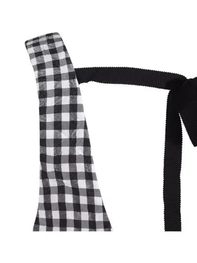 Ganni Sleeveless Checkered Ruffle Bow Tie Top In Black