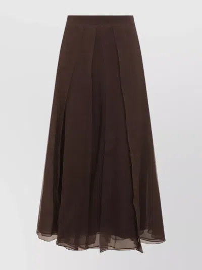 Brunello Cucinelli Flared High-waisted Sheer Overlay Skirt In Brown