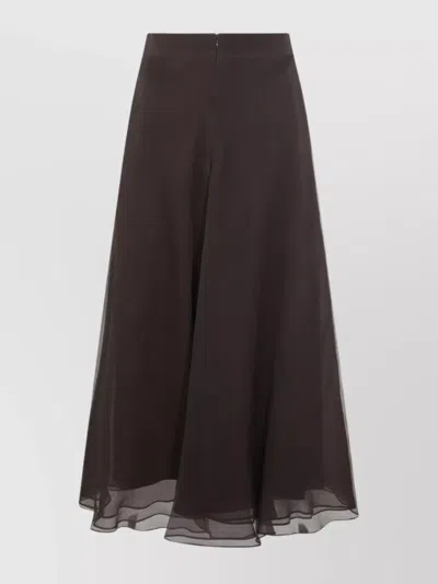 Brunello Cucinelli Flared High-waisted Sheer Overlay Skirt In Brown