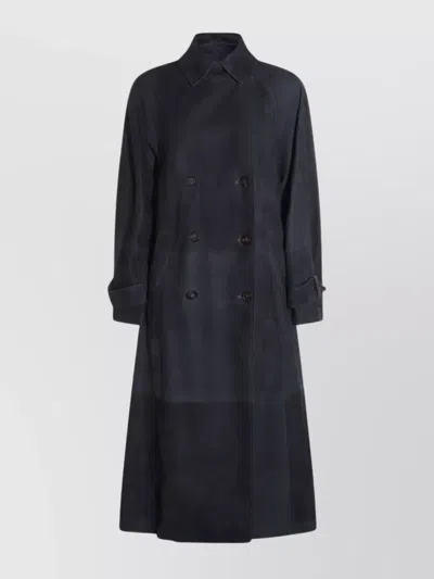 Brunello Cucinelli Leather Belted Waist Double-breasted Jacket In Black