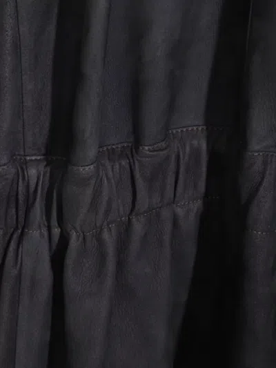 Brunello Cucinelli Leather Belted Waist Double-breasted Jacket In Black