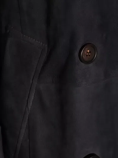 Brunello Cucinelli Leather Belted Waist Double-breasted Jacket In Black