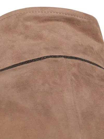 Brunello Cucinelli Leather Jacket With Button Detail And Front Pockets In Brown