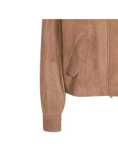 Brunello Cucinelli Leather Jacket With Button Detail And Front Pockets In Brown