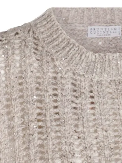 Brunello Cucinelli Cashmere Blend Sequin Embellished Crewneck Knitwear