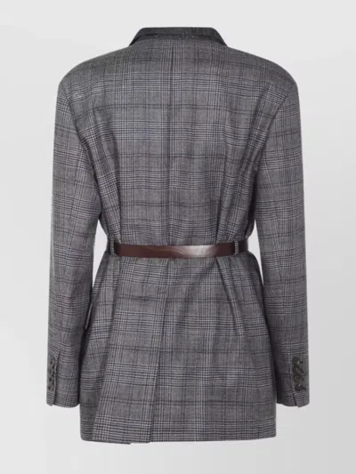 Brunello Cucinelli Waist Belted Checkered Pattern Blazer