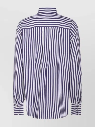 Brunello Cucinelli Striped Long Sleeve Top With Chest Pocket In Blue