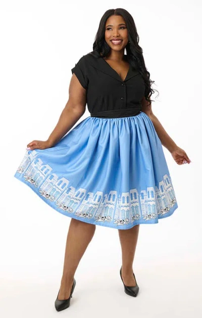 Unique Vintage Plus Size Printed Woven Gellar Swing Skirt