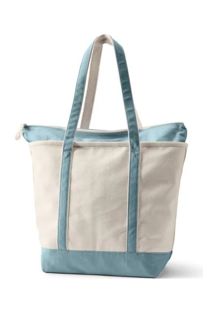 Lands' End Zip Top Long Handle Canvas Tote Bag