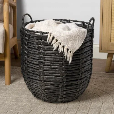 Happimess Laurel 19.49" Bohemian Handwoven Abaca Hamper Basket With Handles