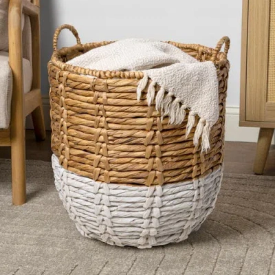 Happimess Laurel 19.49" Bohemian Handwoven Abaca Hamper Basket With Handles